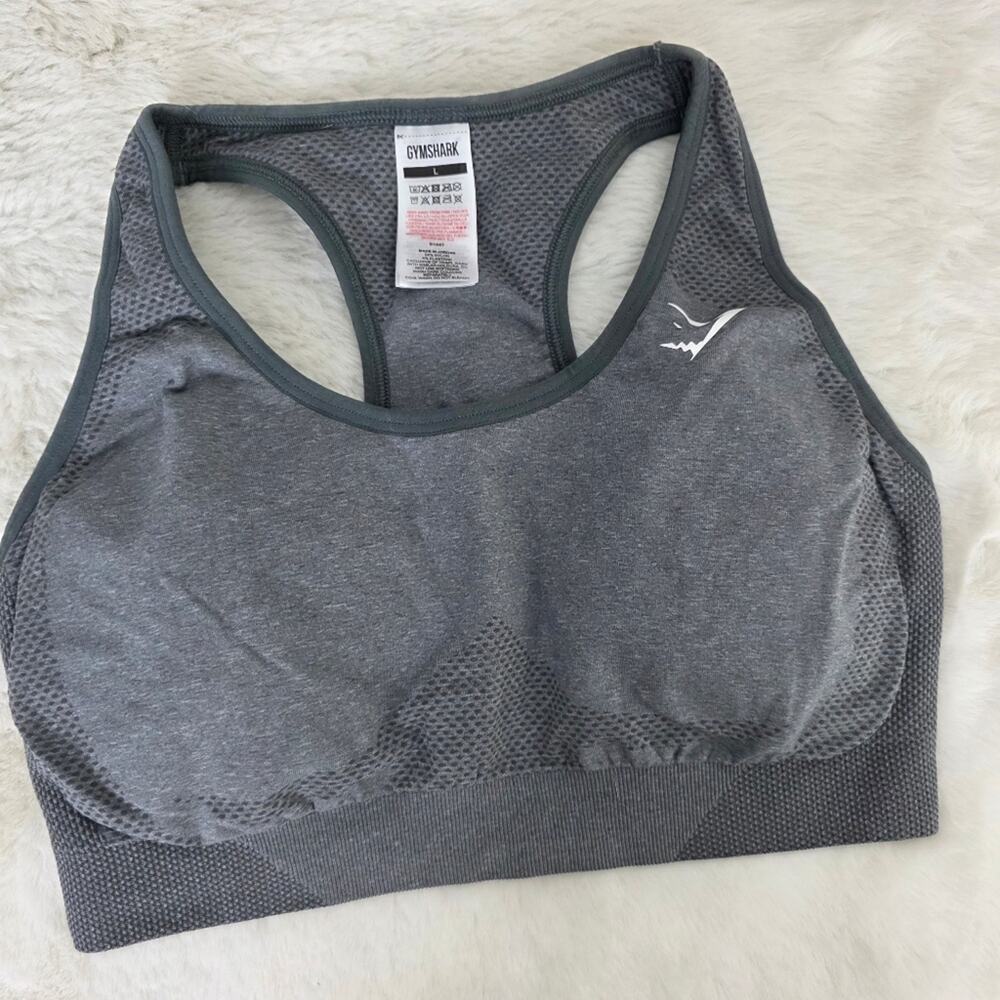 Gymshark Gray Seamless Racerback Padded Sports Bra Workout Top NEW Size L